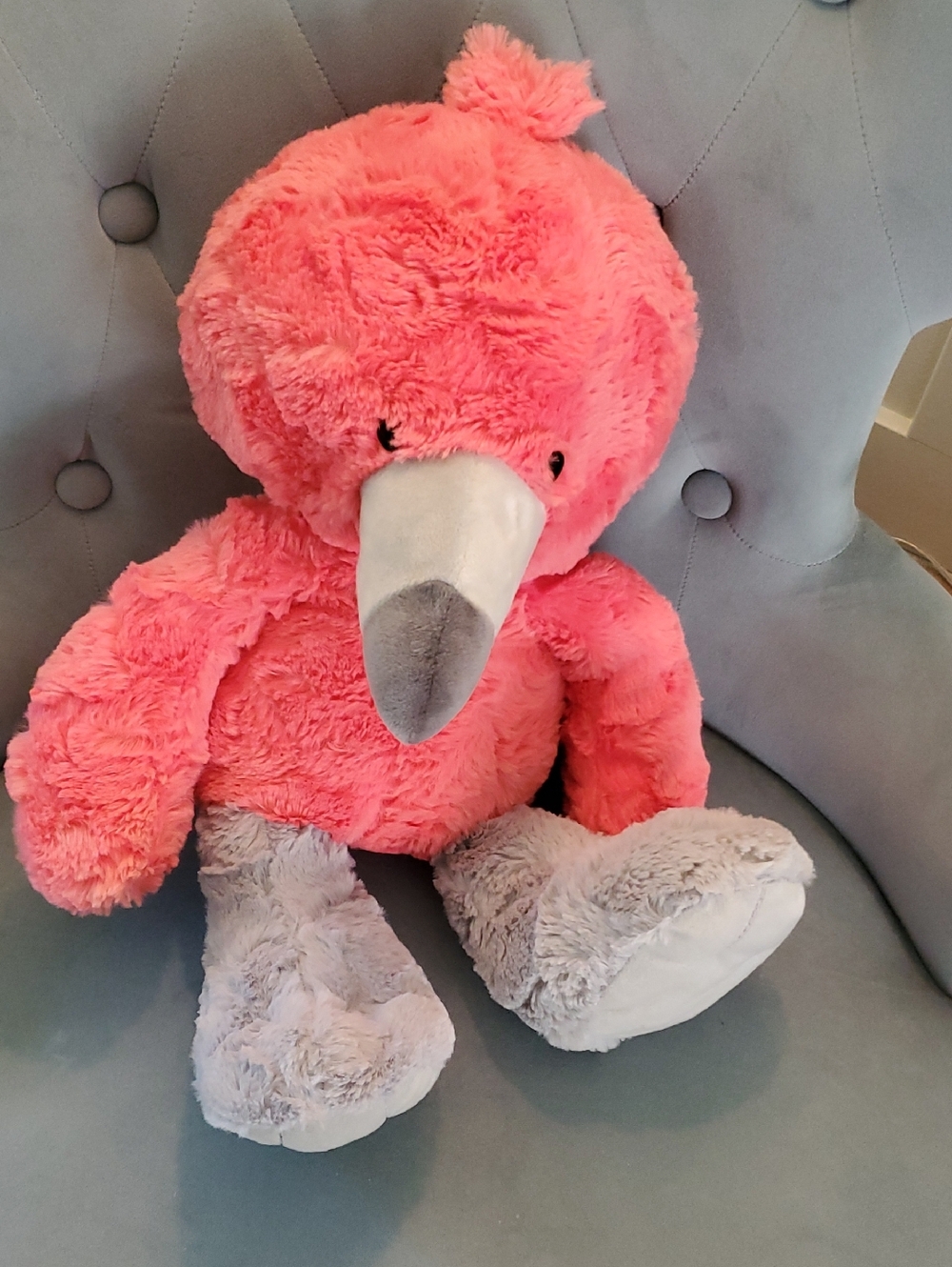 Plush Pink Flamingo Cuddly Stuffed Animal Toy - Soft Grey Accents